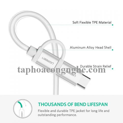 Ugreen 20871 0.5M màu trắng Dây USB 2.0 sang Type-C đầu nhôm US177 30020871